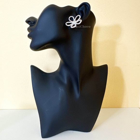 Silver Tone Crystal Cherry Blossom Stud Earrings - Picture 5 of 6